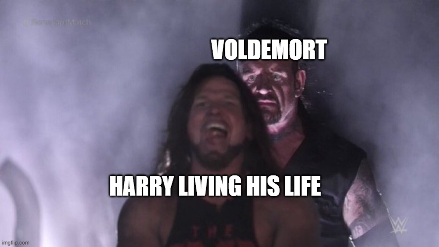 AJ Styles & Undertaker | VOLDEMORT; HARRY LIVING HIS LIFE | image tagged in aj styles undertaker | made w/ Imgflip meme maker