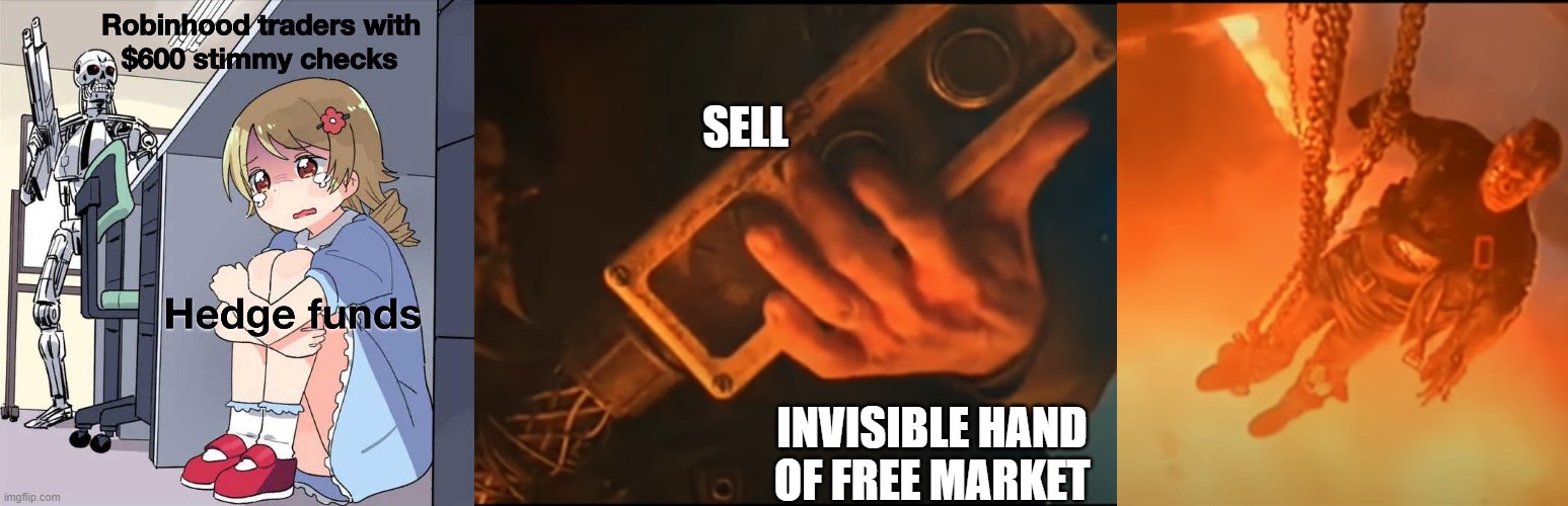 Robbinthehood sells GameStop | SELL; INVISIBLE HAND OF FREE MARKET | image tagged in funny memes,anime | made w/ Imgflip meme maker