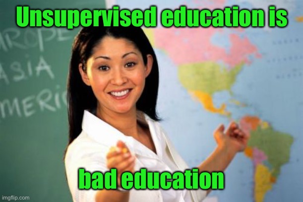Unhelpful High School Teacher Meme | Unsupervised education is bad education | image tagged in memes,unhelpful high school teacher | made w/ Imgflip meme maker