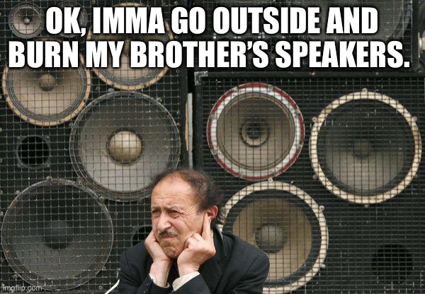 speakers | OK, IMMA GO OUTSIDE AND BURN MY BROTHER’S SPEAKERS. | image tagged in speakers | made w/ Imgflip meme maker