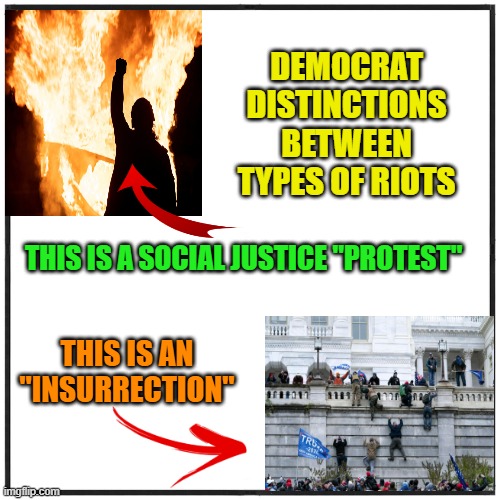Know Your Riots | DEMOCRAT DISTINCTIONS BETWEEN TYPES OF RIOTS; THIS IS A SOCIAL JUSTICE "PROTEST"; THIS IS AN "INSURRECTION" | image tagged in portland riots,capitol hill riot | made w/ Imgflip meme maker