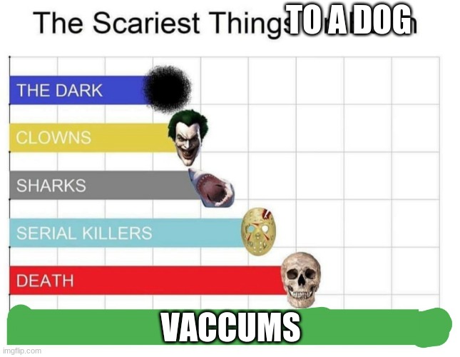 scariest things on earth | TO A DOG; VACCUMS | image tagged in scariest things on earth | made w/ Imgflip meme maker