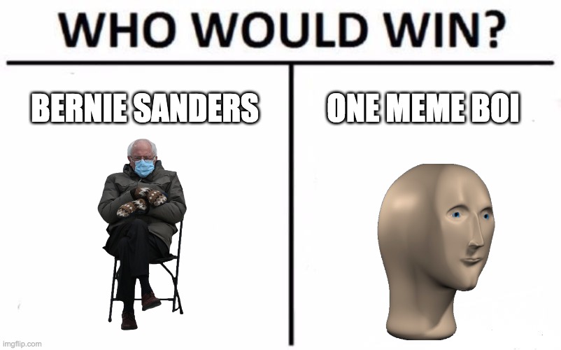Who would win | BERNIE SANDERS; ONE MEME BOI | image tagged in memes,who would win | made w/ Imgflip meme maker