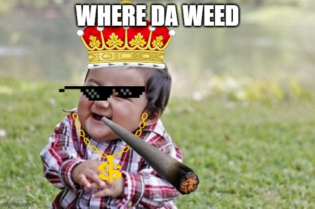 Evil Toddler | WHERE DA WEED | image tagged in memes,evil toddler | made w/ Imgflip meme maker