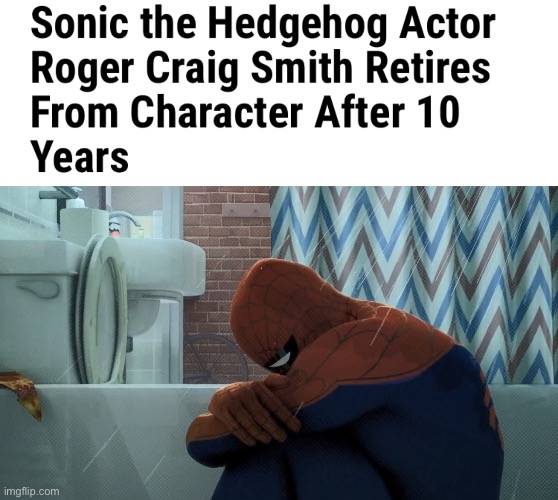 Noooooooooo!!!!  The F in the chat | image tagged in spider-man crying in the shower,sonic the hedgehog,spider-man | made w/ Imgflip meme maker