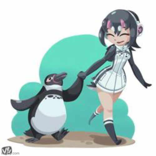 Penguin and girl Blank Meme Template