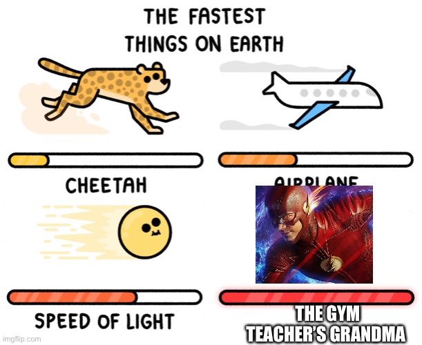 Fastest thing on earth | THE GYM TEACHER’S GRANDMA | image tagged in fastest thing on earth | made w/ Imgflip meme maker