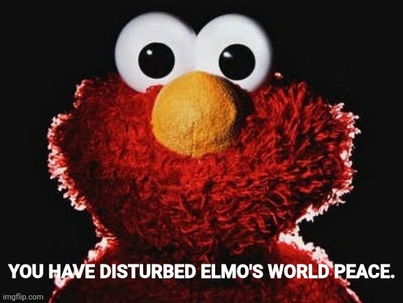 YOU HAVE DISTURBED ELMO'S WORLD PEACE. | image tagged in you have disturbed elmo's world peace | made w/ Imgflip meme maker