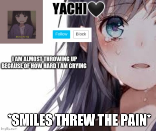 *SMILES THREW THE PAIN* | image tagged in yachi's sad temp | made w/ Imgflip meme maker