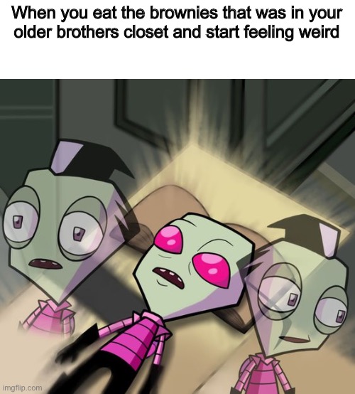 mr stark I don’t feel so good | When you eat the brownies that was in your older brothers closet and start feeling weird | image tagged in tired invader zim | made w/ Imgflip meme maker