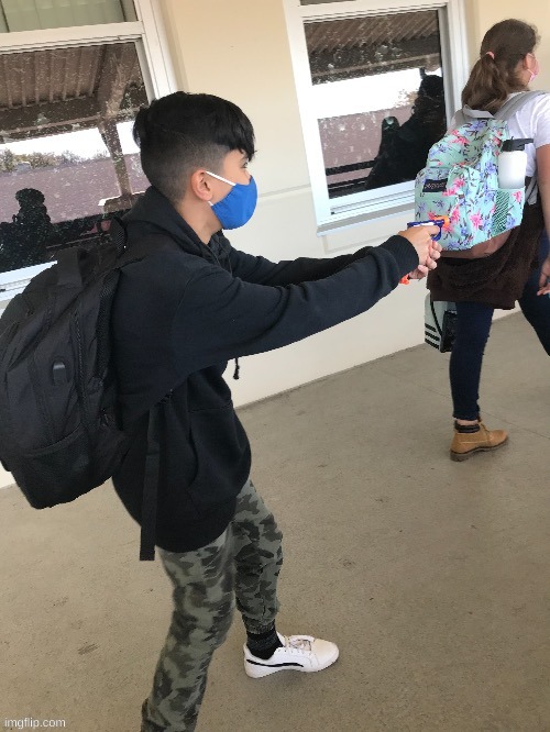 No context | image tagged in low budget school shooting | made w/ Imgflip meme maker
