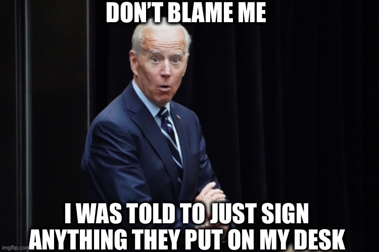 Biden Executive Orders |  DON’T BLAME ME; I WAS TOLD TO JUST SIGN ANYTHING THEY PUT ON MY DESK | image tagged in joe biden,executive orders,puppet,democratic socialism,memes | made w/ Imgflip meme maker