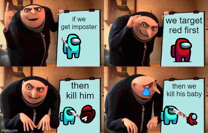 Gru's Plan | if we get imposter; we target red first; then kill him; then we kill his baby | image tagged in memes,gru's plan | made w/ Imgflip meme maker