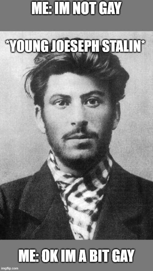 Young joseph stalin | ME: IM NOT GAY; *YOUNG JOESEPH STALIN*; ME: OK IM A BIT GAY | image tagged in joseph stalin,gay | made w/ Imgflip meme maker
