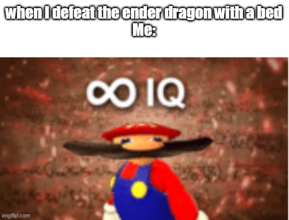 Infinite IQ | when I defeat the ender dragon with a bed
Me: | image tagged in infinite iq | made w/ Imgflip meme maker