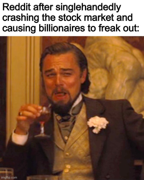 WallStreetBets be like | Reddit after singlehandedly crashing the stock market and causing billionaires to freak out: | image tagged in memes,laughing leo | made w/ Imgflip meme maker