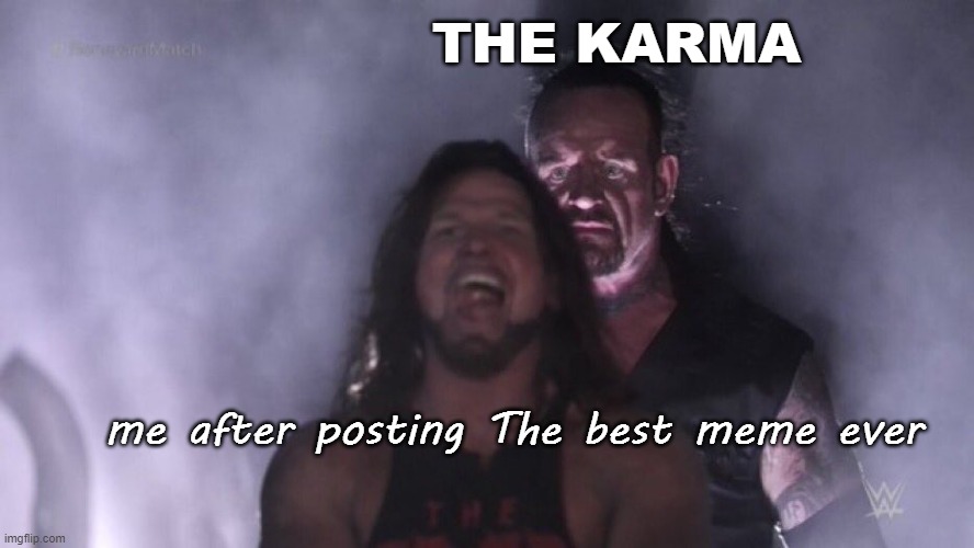this would most likely happen | THE KARMA; me after posting The best meme ever | image tagged in aj styles undertaker,karma,best meme | made w/ Imgflip meme maker