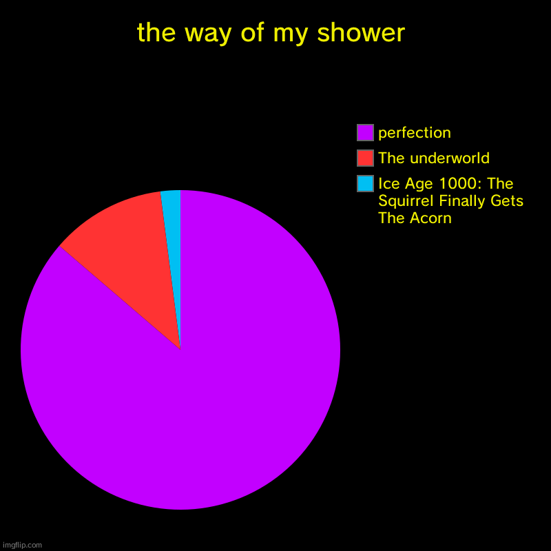 the way of my shower | Ice Age 1000: The Squirrel Finally Gets The Acorn, The underworld, perfection | image tagged in charts,shower,funny,memes | made w/ Imgflip chart maker