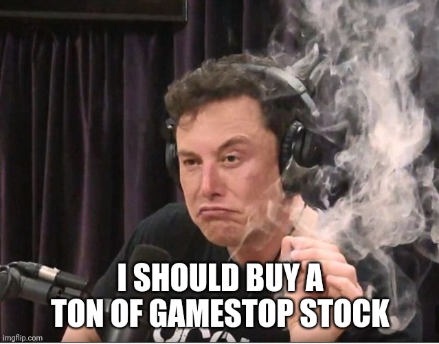 Elon Musk smoking a joint | I SHOULD BUY A TON OF GAMESTOP STOCK | image tagged in elon musk smoking a joint | made w/ Imgflip meme maker