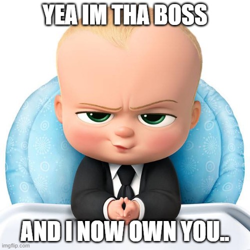he owns you | YEA IM THA BOSS; AND I NOW OWN YOU.. | image tagged in boss baby | made w/ Imgflip meme maker