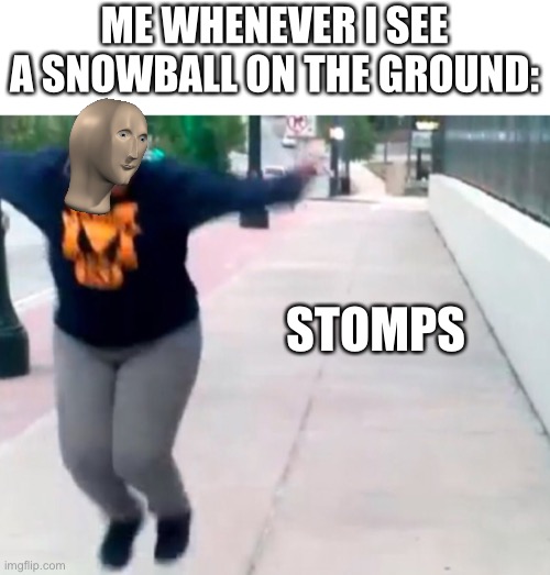ME WHENEVER I SEE A SNOWBALL ON THE GROUND:; STOMPS | image tagged in memes | made w/ Imgflip meme maker
