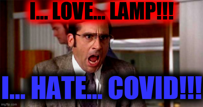 brick tamland | I... LOVE... LAMP!!! I... HATE... COVID!!! | image tagged in brick tamland | made w/ Imgflip meme maker
