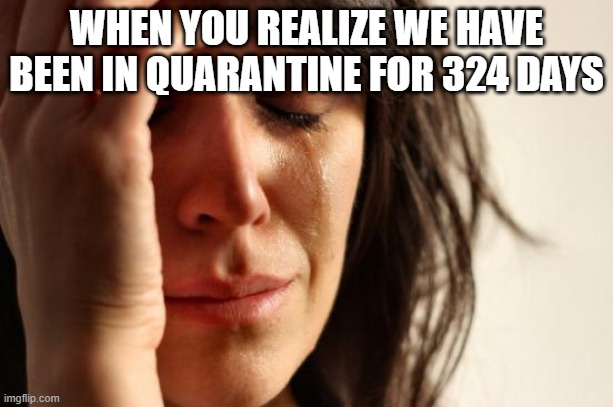 free purple cauliflower | WHEN YOU REALIZE WE HAVE BEEN IN QUARANTINE FOR 324 DAYS | image tagged in memes,first world problems | made w/ Imgflip meme maker