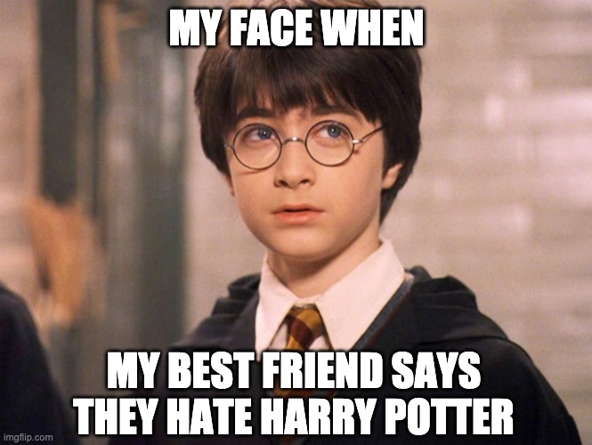 Harry Potter Reaction Meme | MY FACE WHEN; MY BEST FRIEND SAYS THEY HATE HARRY POTTER | image tagged in harry potter,reaction,best friend | made w/ Imgflip meme maker