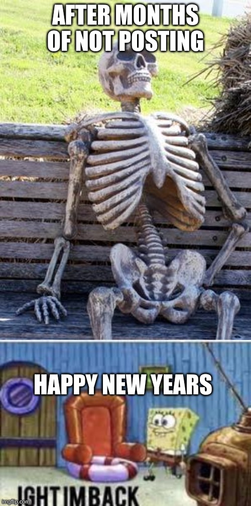 IM BACK BOI | AFTER MONTHS OF NOT POSTING; HAPPY NEW YEARS | image tagged in memes,waiting skeleton,ight im back | made w/ Imgflip meme maker