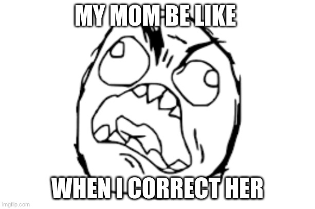 angry | MY MOM BE LIKE; WHEN I CORRECT HER | image tagged in mad face | made w/ Imgflip meme maker