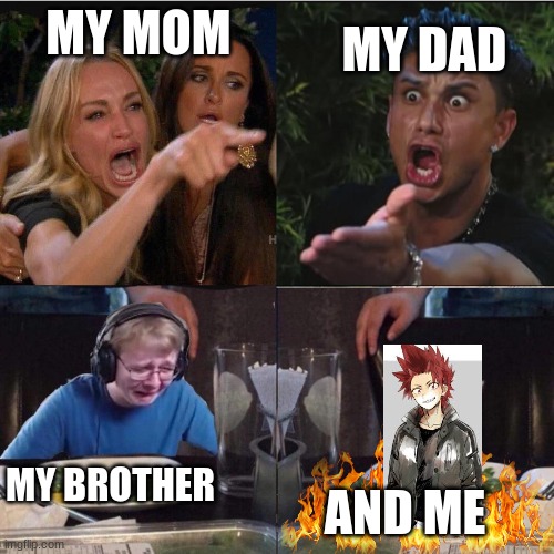 family dinner | MY DAD; MY MOM; MY BROTHER; AND ME | image tagged in four panel taylor armstrong pauly d callmecarson cat | made w/ Imgflip meme maker