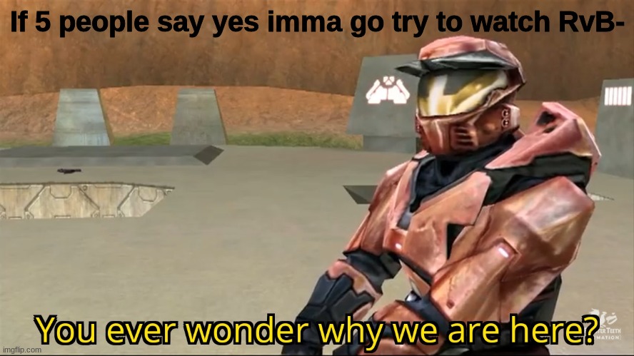 You ever wonder why we are here? | If 5 people say yes imma go try to watch RvB- | image tagged in you ever wonder why we are here | made w/ Imgflip meme maker