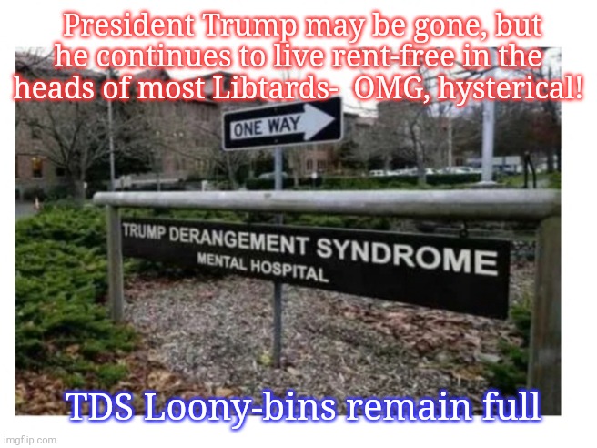 Send in the lobotomy doctor | President Trump may be gone, but he continues to live rent-free in the heads of most Libtards-  OMG, hysterical! TDS Loony-bins remain full | image tagged in stupid liberals | made w/ Imgflip meme maker