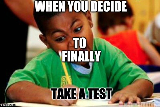 Writing | WHEN YOU DECIDE; TO; FINALLY; TAKE A TEST | image tagged in writing | made w/ Imgflip meme maker