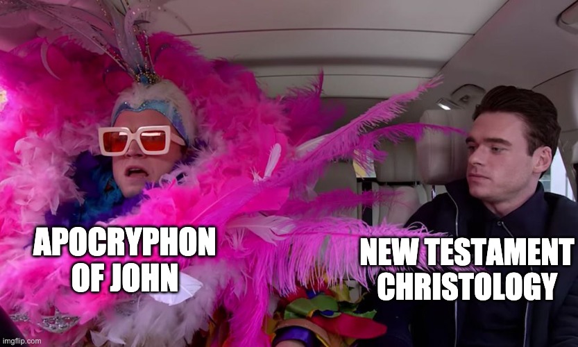 Let him with ears to hear, hear | APOCRYPHON OF JOHN; NEW TESTAMENT CHRISTOLOGY | image tagged in pink feather man | made w/ Imgflip meme maker