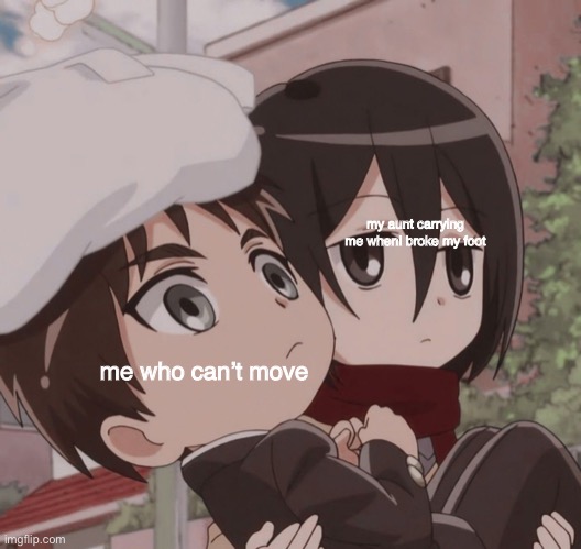 my aunt carrying me whenI broke my foot; me who can’t move | made w/ Imgflip meme maker
