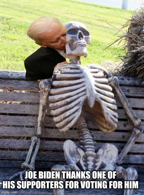 See? Hes such a nice man | JOE BIDEN THANKS ONE OF HIS SUPPORTERS FOR VOTING FOR HIM | image tagged in memes,waiting skeleton,creepy joe biden,sniff | made w/ Imgflip meme maker