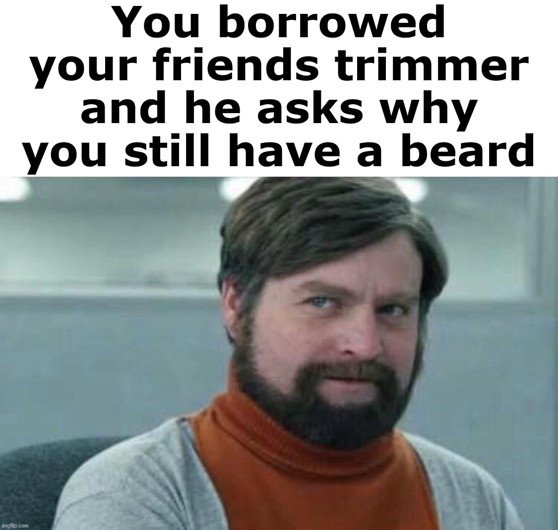 You borrowed your friends trimmer and he asks why you still have a beard | image tagged in friends,memes | made w/ Imgflip meme maker