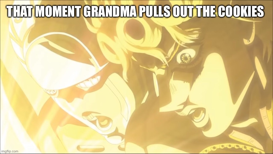 GRANDMAS COOKIES | THAT MOMENT GRANDMA PULLS OUT THE COOKIES | image tagged in cookies | made w/ Imgflip meme maker