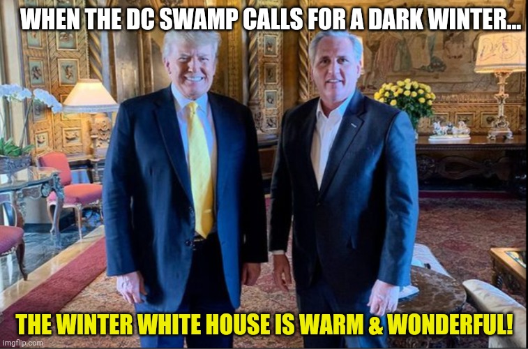 The Winter White House is so Warm and Wonderful. #RestoredRepublic #GoldQFS | WHEN THE DC SWAMP CALLS FOR A DARK WINTER... THE WINTER WHITE HOUSE IS WARM & WONDERFUL! | image tagged in trump gold tie,donald trump approves,drain the swamp trump,white house,the great awakening,trump 2020 | made w/ Imgflip meme maker