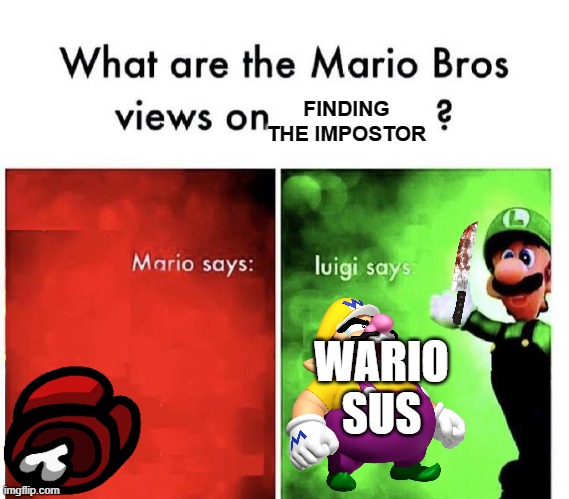 Wario was not The Impostor | FINDING THE IMPOSTOR; WARIO SUS | image tagged in mario bros views,among us,sus,memes | made w/ Imgflip meme maker