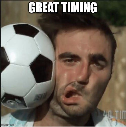 slow mo guys hit with ball | GREAT TIMING | image tagged in slow mo guys hit with ball | made w/ Imgflip meme maker