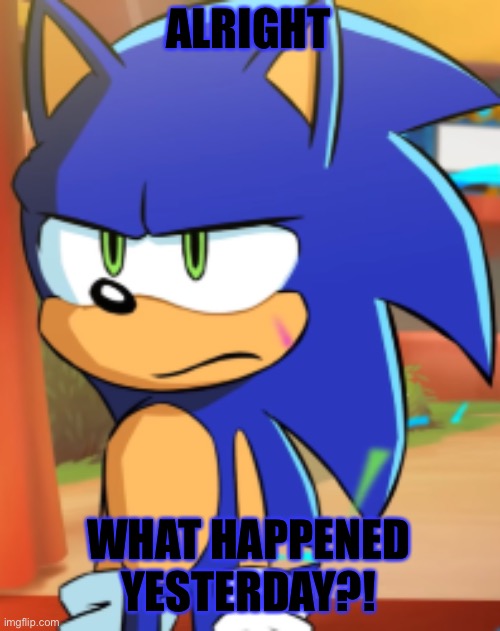 Wait, so Danny is an inappropriate Boi? | ALRIGHT; WHAT HAPPENED YESTERDAY?! | image tagged in sonic bruh seriously,imgflip,imgflip users,dannyhogan200 | made w/ Imgflip meme maker