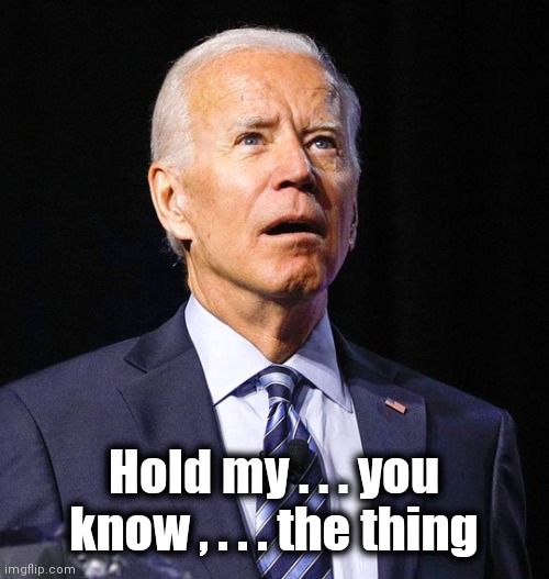Joe Biden | Hold my . . . you know , . . . the thing | image tagged in joe biden | made w/ Imgflip meme maker