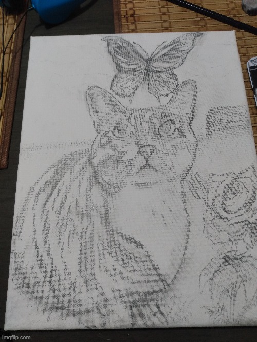 I finished drawing my cat on the canvas and now it's ready for painting! I will submit it again when it's finished being painted | image tagged in drawings,painting | made w/ Imgflip meme maker