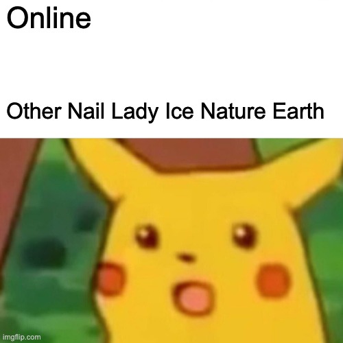 Surprised Pikachu Meme | Online; Other Nail Lady Ice Nature Earth | image tagged in memes,surprised pikachu | made w/ Imgflip meme maker