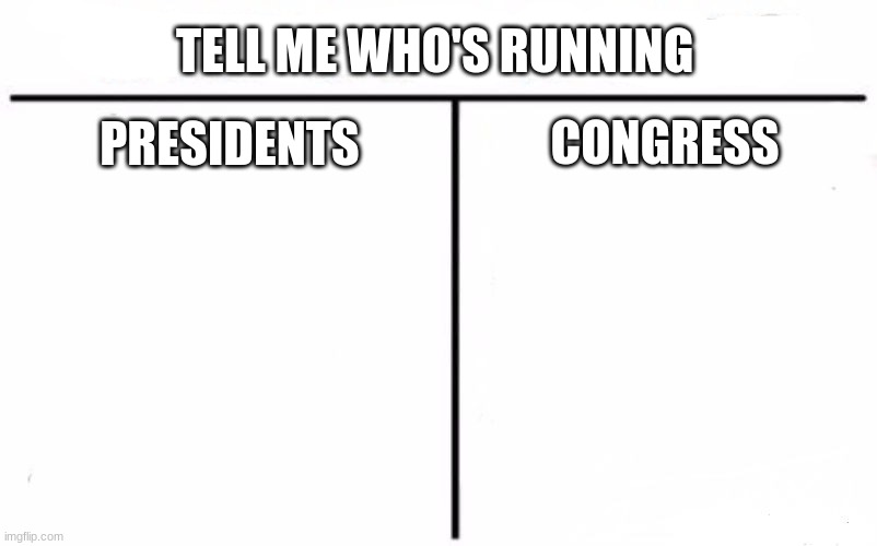 I need someone to endorse | TELL ME WHO'S RUNNING; CONGRESS; PRESIDENTS | image tagged in memes,who would win | made w/ Imgflip meme maker