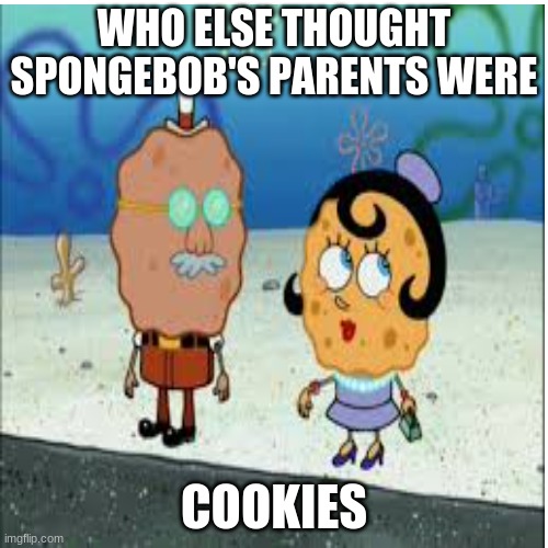 spongebob's parents are not cookies | WHO ELSE THOUGHT SPONGEBOB'S PARENTS WERE; COOKIES | image tagged in spongebob | made w/ Imgflip meme maker