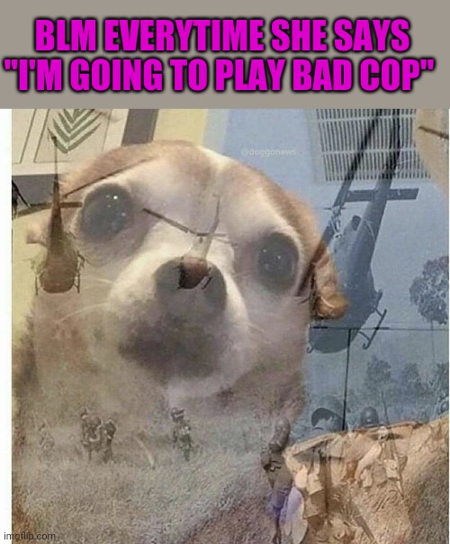 PTSD Chihuahua | BLM EVERYTIME SHE SAYS "I'M GOING TO PLAY BAD COP" | image tagged in ptsd chihuahua | made w/ Imgflip meme maker