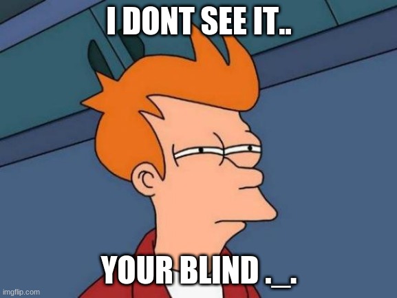 Futurama Fry | I DONT SEE IT.. YOUR BLIND ._. | image tagged in memes,futurama fry | made w/ Imgflip meme maker